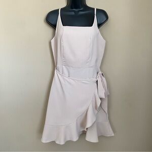 Relipop Beige Ruffle Hem Wrap Thin Strap Dress